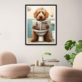 QINRUBB DIY Puppy Reading Newspaper Diamond Painting Kits, Full Drill Diamond Art Kit for Adults Beginners, 5D Toilet Painting by Numbers Cross Stitch DIY Craft Kits for Home Wall Decor 12x16 inch