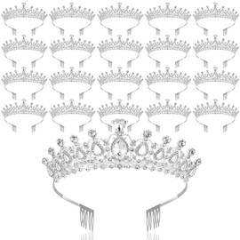 20 Pcs Crystal Queen Tiara Crown for Women with Combs, Silver