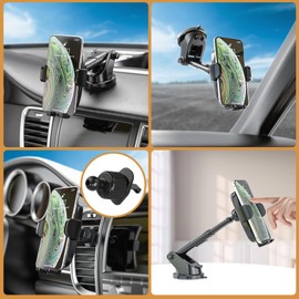 IKOPO Car Dashboard Cell Phone Holder, Universal Long Arm Phone Mount for Car Dash & Windshield & Air Vent with Strong Suction Cup Base and Newest Vent Clip
