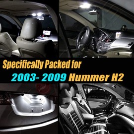 12Pc Super White 6000k Car Interior LED Light Bulb Kit Pack Compatible for 2003-2009 Hummer H2