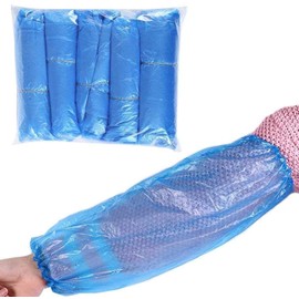 Greeny 100Pcs Protective Waterproof Disposable Plastic Arm/Sleeves Covers Oversleeves,Suitable for salon, house cleaning, hotel, restaurant (Blue)