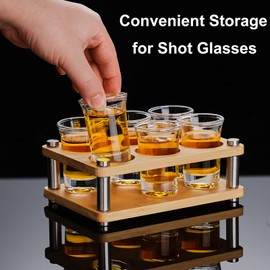 Haoxishui 6-Pack Shot Glasses with Holder, Shot Glasses Set with Elegant Glass Holder - Perfect for Parties, Celebrations, and Home Bar