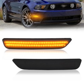 StylinPro Front Amber LED Side Marker Lights Compatible with Ford Mustang 2010 2011 2012 2013 2014, Smoked Lens Front Bumper Side Marker Reflectors Lights Amber Light - 2PCS
