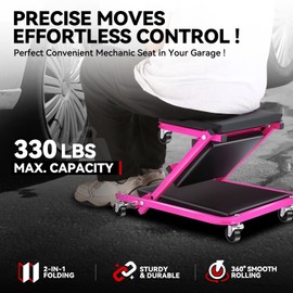 Auto Dynasty 36" Z-Creeper Seat, 2-in-1 Foldable Garage Creeper Shop Seat, 330 LBS Capacity Automotive Mechanic Repair Under Car Rolling Creeper Seat, Purple