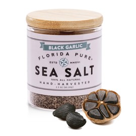 FLORIDA PURE Black Garlic Sea Salt - 80+ Mineral Sea Salt, Natural, Unrefined, Non Iodized - for Baking, Cooking, Seasoning & Enhancing Taste - Rich in Taste Flaky Sea Salt (2.3 oz Jar)
