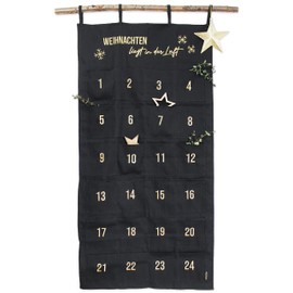 Papierdrachen Advent Calendar 2024 as a Wall Calendar Made of Fabric for Filling, Black and Gold, High-Quality Embroidered, Fabric Bag, Gift Bag, Reusable, Set No. 32