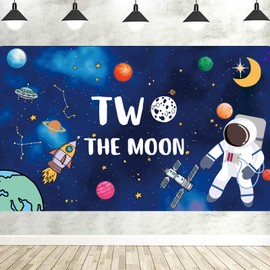 7x5 FT Two the Moon Photography Backdrop 2 the Moon Space Photo Background Outer Space/Galaxy Astronaut/Space Man/Robot UFO Theme Baby 2nd Birthday Party Supplies Photo Studio Props Decorations Banner