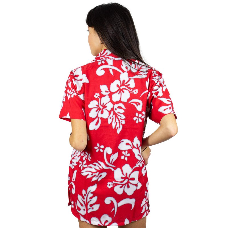 Funky Hawaiian Blouse, Hibiskus, red, XXL