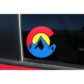 n/a Colorado Flag "C" with mountains #3 Die-Cut Sticker 3.5"x3.5" Colorado colors