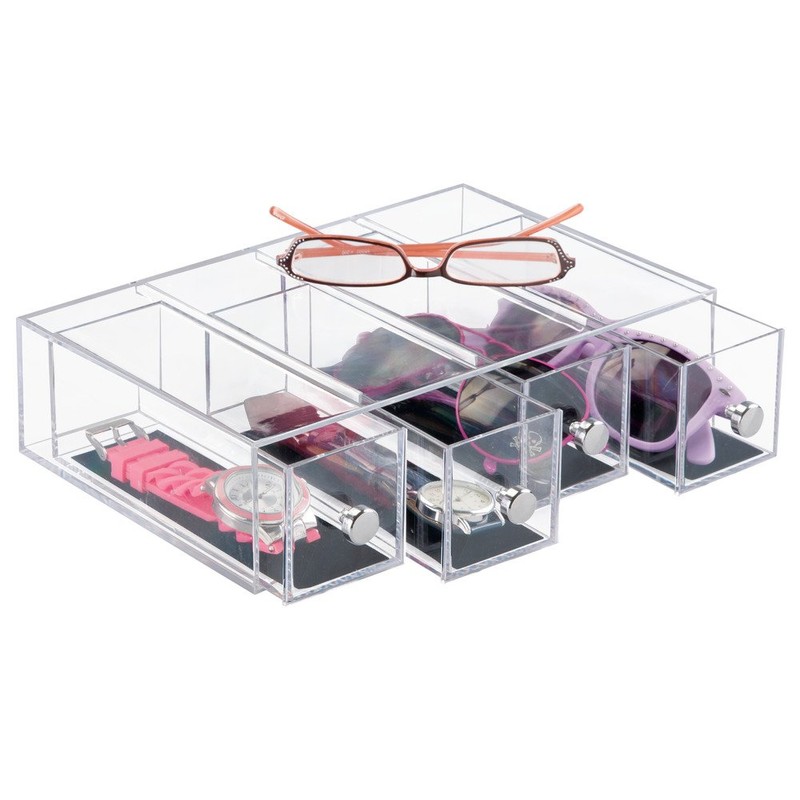 InterDesign Clarity 4 Drawer Flip Tower Jewelry Box, Clear