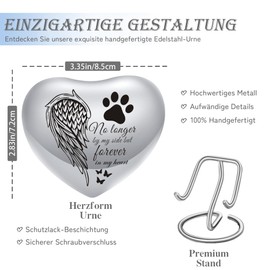 QGJNSGC Heart Shaped Urns for Human Ashes - Small Urns for Pet Ashes Heart Shaped Urn for Cat Dog Ashes Mini Urn - Small Keepsake Urn Cat Urn Dog Urn (Silver Wing)