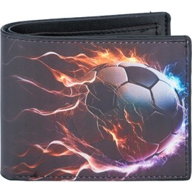 Teen Boys Wallet, Birthday Gift for 5 6 7 8 9 10 11 12 Year Old Boys, Cool Soccer Bifold Rfid Blocking Leather Wallet With Coin Pocket ID Window, Christmas Birthday Gift for Boy Girls Teen 3-14 Ages