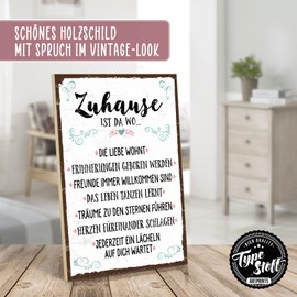 TypeStoff Holzschild mit Spruch – ZUHAUSE – Schild, Bild im Vintage-Look mit Zitat als Geschenk und Dekoration zum Thema Familie, Liebe und Geborgenheit – Sprüche Schilder - HS-00317