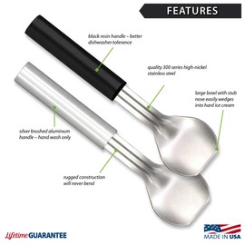 Rada Cutlery Ice Cream Scoop (R137), 2.38x2.38 Stainless Steel Bowl, 9.25" Length, Made in USA, Silver Handle, Pack of 2