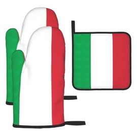Italy Flag Print Heat Resistant BBQ Gloves Oven Mitts and Pot Holders Set for Kitchen Baking Set