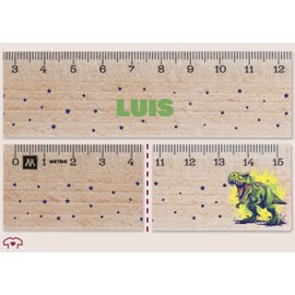 Wooden Ruler 15 cm - Dino Dinosaur - Tyrannosaurus Rex with Name | Gift for School Boys - 15 cm - Wooden Ruler Wooden Ruler Children's Primary School 15 cm Small