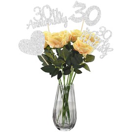 Gyufise 12Pcs 30th Anniversary Centerpiece Sticks Double Sided Gold Glitter Heart 30 Pearl Wedding Anniversary Table Flower Centerpieces for Cheers to 30 Years Blessed & Loved Wedding Party Supplies