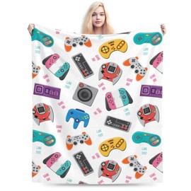 Gamer Blanket 60" x 50" Super Soft Flannel,Gaming Blanket Gifts for The Ultimate Gamer for Kids Teens SonHusbands Men Boyfriends(White)