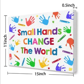 Inspirational Wall Decor for Kids,Small Hands Change the World Canvas Wall Art,Positive Motivational Wall Decor for Kids Room Bedroom Nursery Daycare Classroom