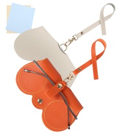 Chfory Soft Leather Sunglasses Bag, Portable Leather Glasses Case, Slim Sunglasses Pouch, Travel Glasses Organizer Bag with Strap (Orange+gray)