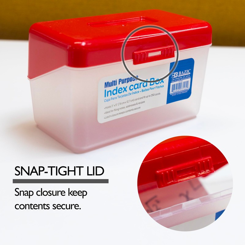 BAZIC PRODUCTS Index Card Box 3"x5", Plastic Storage Case Holds