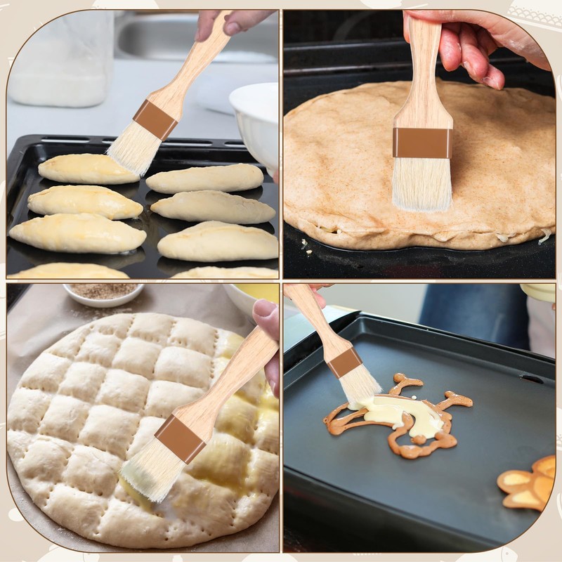 Lnngub 2 Piece Pastry Brush Set, Natural Bristles Pastry Brush