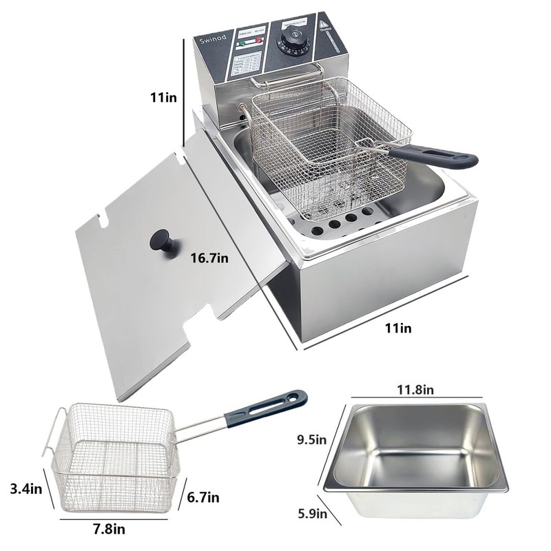 Electric Deep Fryer with Basket for Home Use, Countertop Commercial