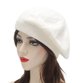 ZLYC French Beret hat, Reversible Solid Color Cashmere Knit Warm Beret Cap for Womens Girls (Solid White)