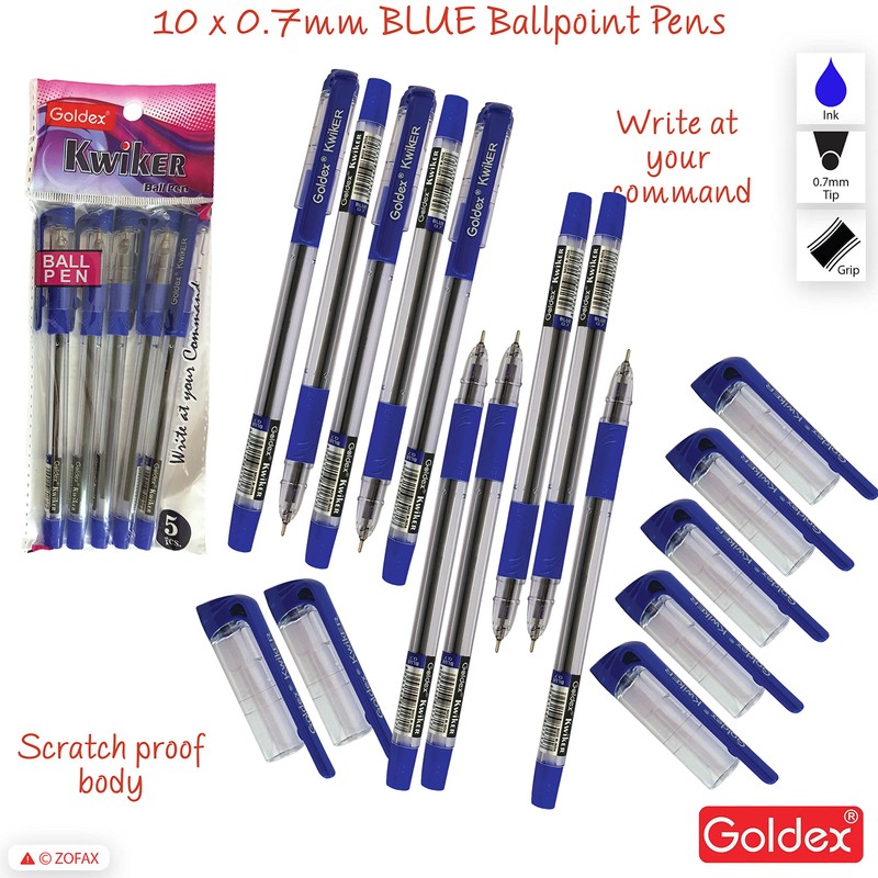 Goldex Kwiker Ball Pen BLUE 10 x 0.7mm Smooth Ballpoint