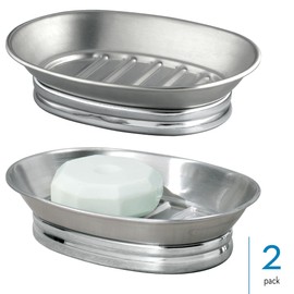 iDesign Small Round Plastic Bathroom Trash Can-Set of 2-Black Soap Dish, Split Finish