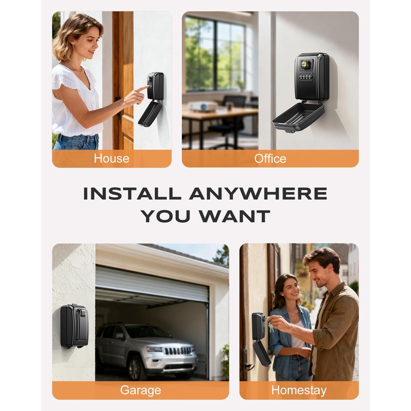 Vewaci Wall-Mounted Lock Box for Keys with Code, Large Capacity