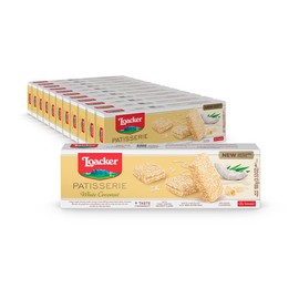 Loacker Patisserie White Coconut - Premium Bite Size White Chocolate Covered Crispy Wafer Cookies with Coconut Cream Filling, topped with Coconut flakes - Pack of 12