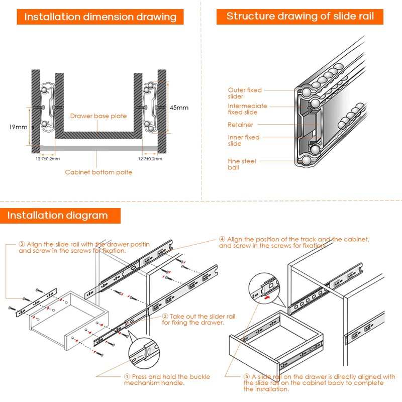 6PCS Drawer Glides 12 inch,Heavy Duty Full Extension Drawer Slides,