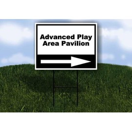 Advanced Play Area Pavilion Black White Right Arrow Single Sided 18x24 in Yard Road Sign w/Stand