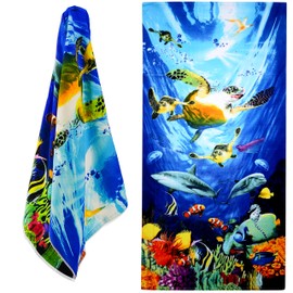 GEEZY Large Microfibre Beach Bath Towel Lightweight Sports Travel Gym Summer Towels (Ocean Turtles)