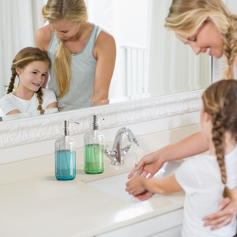 AmazerBath Soap Dispenser, 2 Pack Glass Soap Dispenser with Pump