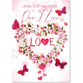 doodlecards One I Love Valentine's Day Card Floral Love Heart Large A4 Size with Plain Envelope