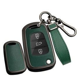 TECART Flip Car Key Case Fit for Kia Sportage Ceed Soul Rio Rondo Venga Key Fob Cover fit for Hyundai i25 i20 i30 iX20 iX35 3 Buttons Full Protection Folding Key Shell Case Keychain Black Green