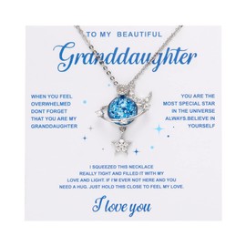 Harlermoon To My Beautiful Granddaughter Necklace Cubic-Zirconia Moon and Star Necklace For Granddaughter Birthday Graduation Gift, Copper, Cubic Zirconia
