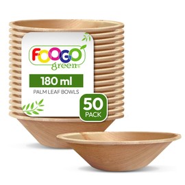FOOGO Green 50 Disposable Palm Leaf Bowls 5" (12cm) Round 180ml (6oz) Dips and Sauce Bowls Dessert Bowls Eco Friendly Biodegradable Like Wooden Bowl Paper Bowl