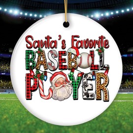 Santa’s Favorite Baseball Player Plaid Christmas Theme Ornament
