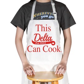 BWWKTOP Sorority Kitchen Apron Greek Sorority Gifts This DST Can Cook Black Greek Gift Adjustable Apron With Pocket (Delt cook)