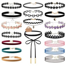 Palotay 18PCS Colorful Choker Necklace Set for Women Daisy Choker Necklace Velvet Choker Necklaces Black Choker Necklace Set Gothic Lace Collar Classic Choker Flower Choker Gifts-18pcs