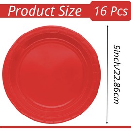16Pcs Christmas Red Party Paper Plates 9 inch,Red Party Tableware Decor Red Christmas Paper Plates Red Party Plates for Union Jack Royal Street Party Christmas Valentine's Day Party Decoration