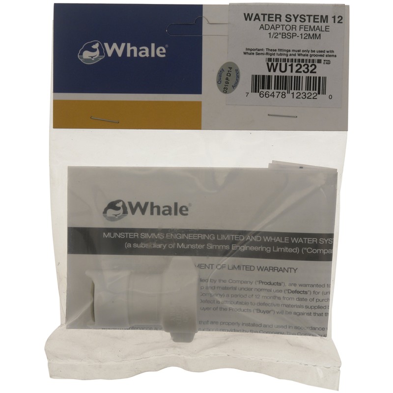 Whale Female BSP Thread Adaptor - White, 12 mm