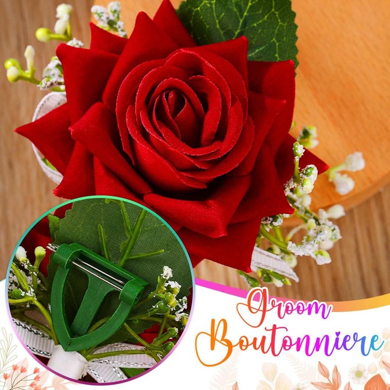 Latious Rose Wedding Boutonniere White Groom Flower Buttonholes for Men