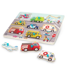 B. toys – Wooden Peg Puzzles – Construction Trucks & Cars Puzzles – 8-Piece Puzzles for Toddlers, Kids – Cars, Vehicles, Construction Trucks – 2+ – Peek & Explore - Construction Trucks & Vehicles
