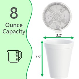 8OZ Foam Cups for Hot & Cold Drinks With Lids, USA-Made 100-Pack - Ideal Styrofoam Coffee Cups, Insulating To-Go Cups for Soda, Tea, Juice - Sturdy, Disposable & comparable to Industry standard 8J8