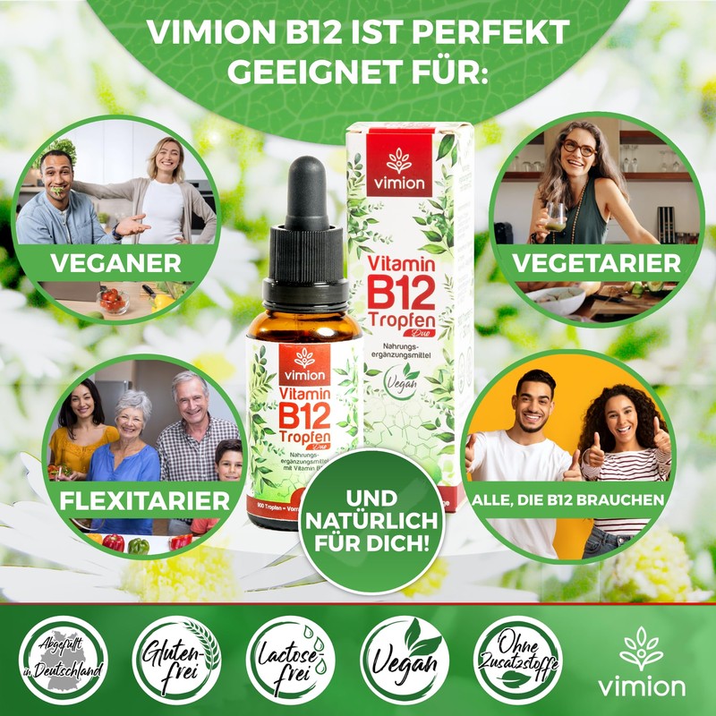 Vimion Vitamin B12 Drops, Alcohol-free, Bioactive B12 as Methylcobalamin and