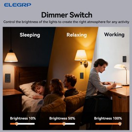 ELEGRP Slide Dimmer Switch for Dimmable LED, CFL and Incandescent Light Lamp Bulbs, Single Pole or 3-Way, Full Control with Preset, Rocker Paddle, Wall Plate Included, UL Listed (6 Pack, Matte Black)